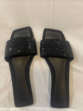INC International Concepts Black Sequin Slide Sandals
